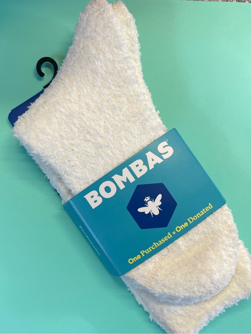 Bombas Women's Fuzzy Plush Crew Socks in White